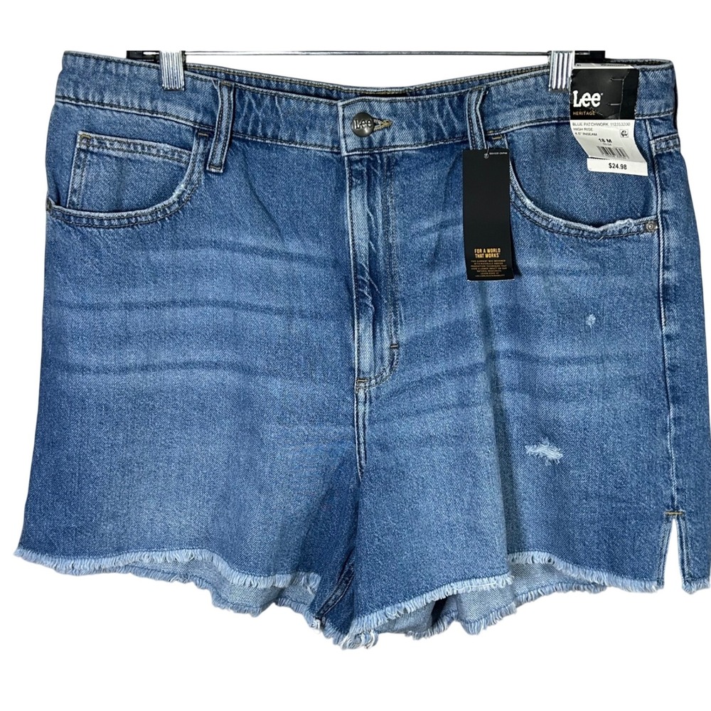 Lee Heritage Women's 18M Blue Patchwork High Rise Denim Shorts 4.5 Inch Inseam